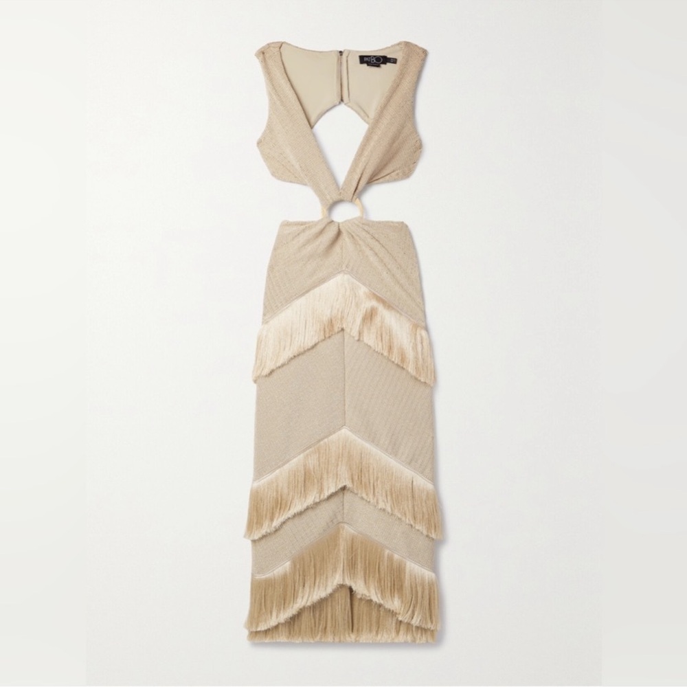 PatBO Beige Fringe Backless Dress